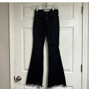 Bridge by GLY Black Flare Jeans Size 24 High Rise Button Fly Frayed Hem